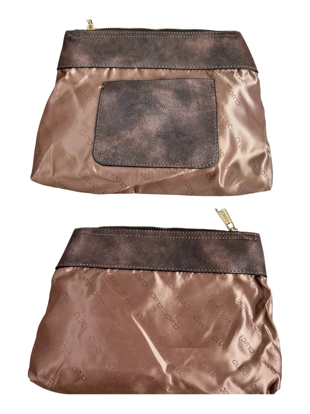 CLUCl Hobo Bag with Matching Cosmetic Pouch Vegan Leather V Design Designer Tote